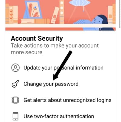 change facebook password via facebook app